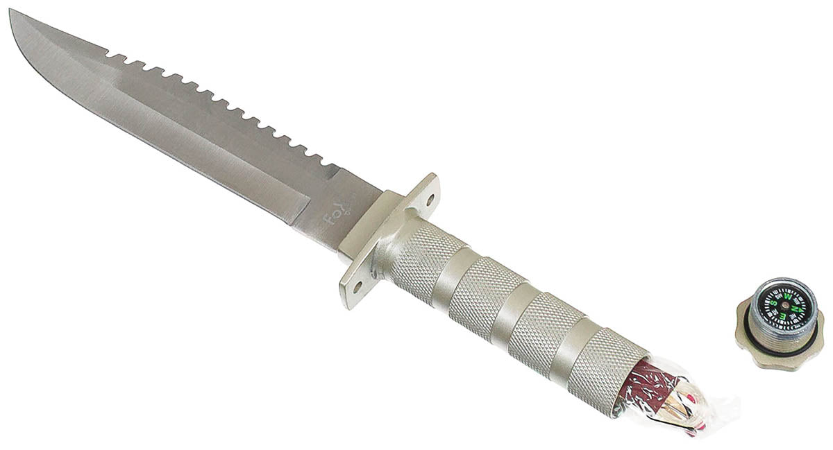 Cuțit de Supraviețuire Argintiu FoxOutdoor - Oțel 3Cr13, Kit Supraviețuire