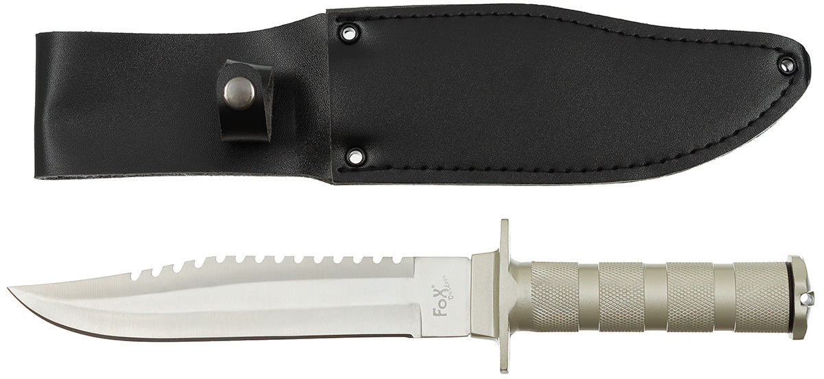 Cuțit de Supraviețuire Argintiu FoxOutdoor - Oțel 3Cr13, Kit Supraviețuire