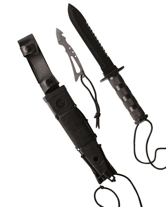 Cuțit de Supraviețuire Mil-Tec cu Kit – Lamă 16 cm, Oțel Inoxidabil