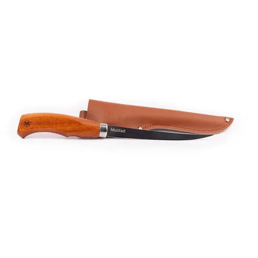 Cuțit Filetare Mustad Teflonat 15.2cm - Lamă Anti-Aderentă, Teacă Piele