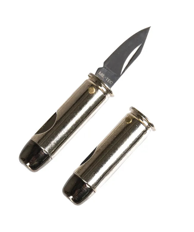 Cuțit Mil-Tec Small Cartridge Knife – lama scoasă din tubul-cartuș, cele două piese separate