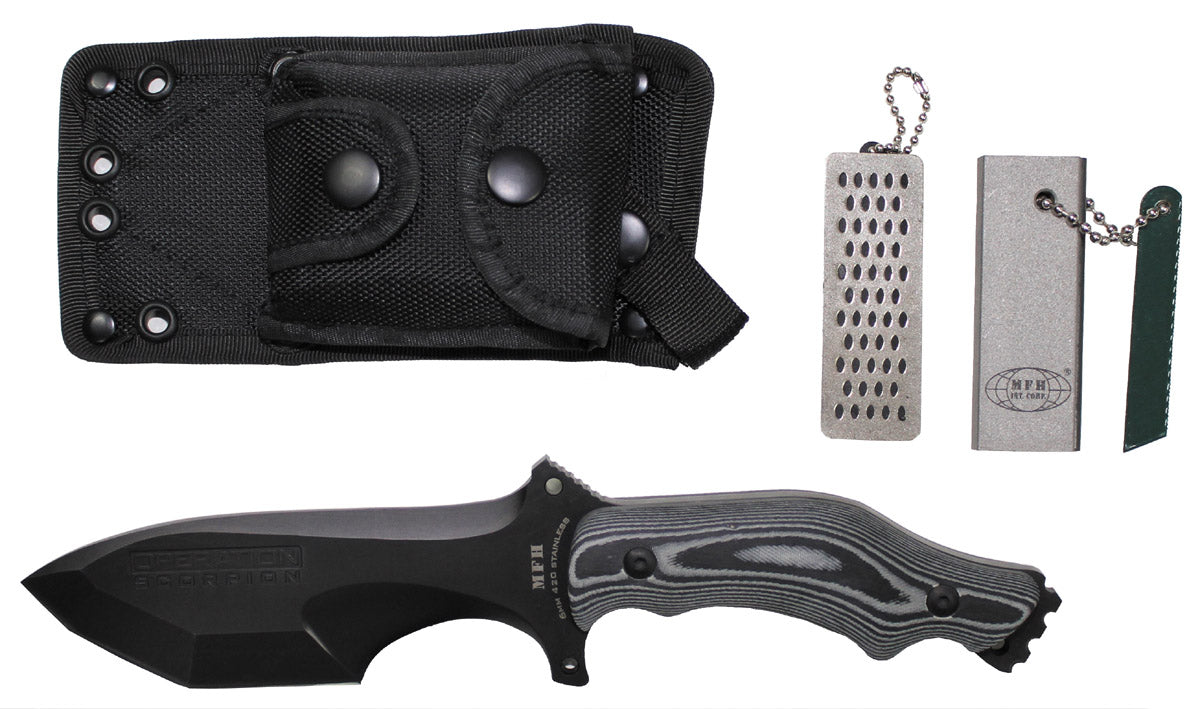 Cuțit "Operation Scorpion" Negru MFH - Lamă Tanto, Mâner Micarta