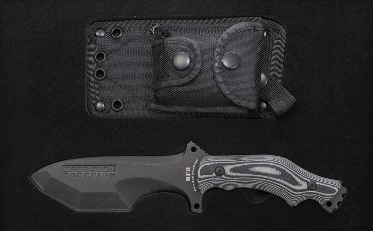 Cuțit "Operation Scorpion" Negru MFH - Lamă Tanto, Mâner Micarta