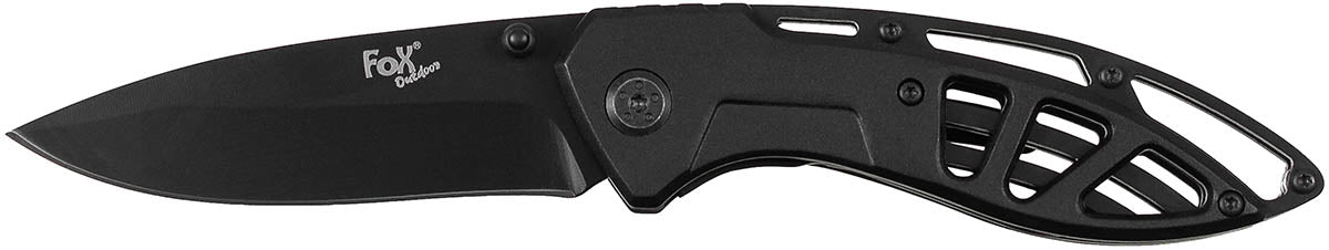 Cuțit Pliabil Tactic Negru FoxOutdoor - Lamă 3Cr13MoV, Mâner Metal Perforat