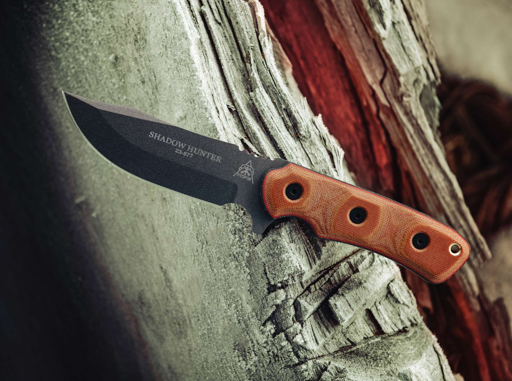 Cutit Shadow Hunter TOPS Knives- Lama Otel Carbon, Maner Micarta