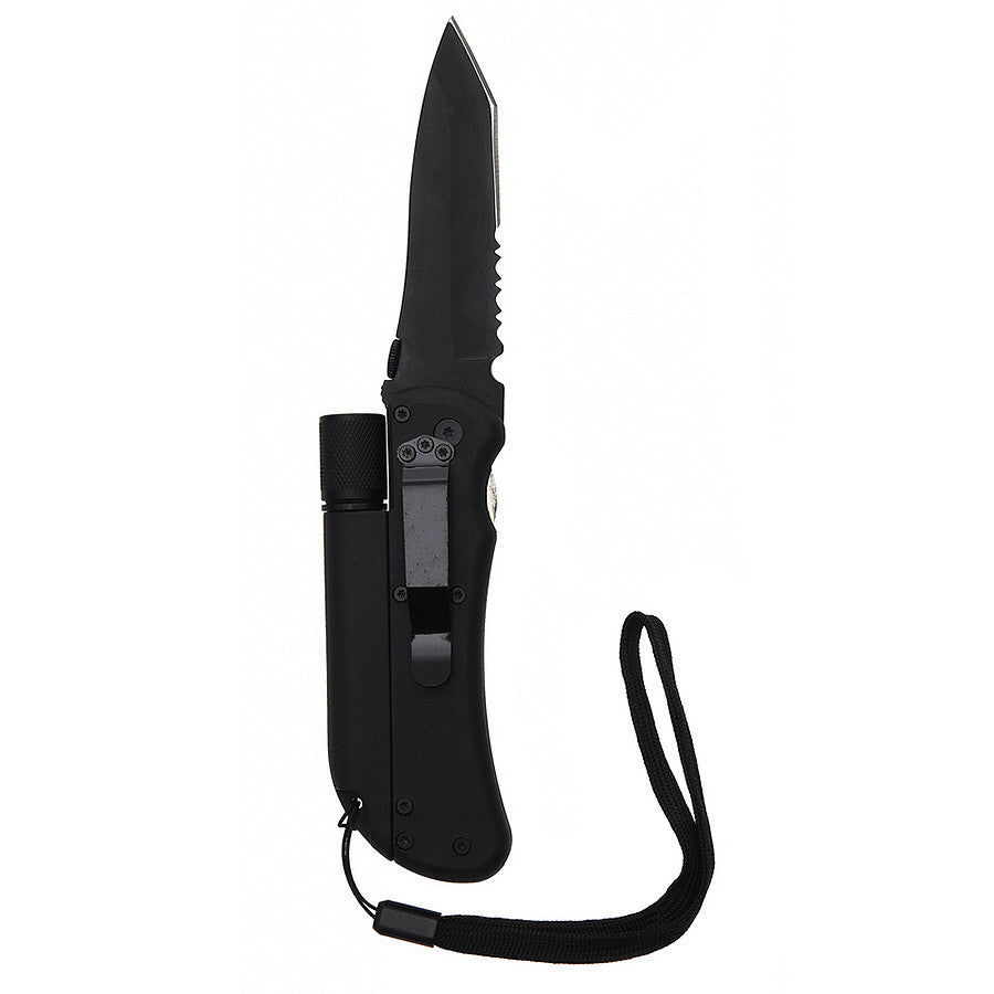 Cuțit Survival Lampă & Amorse Ignis Negru #9105 - Echipament Esențial