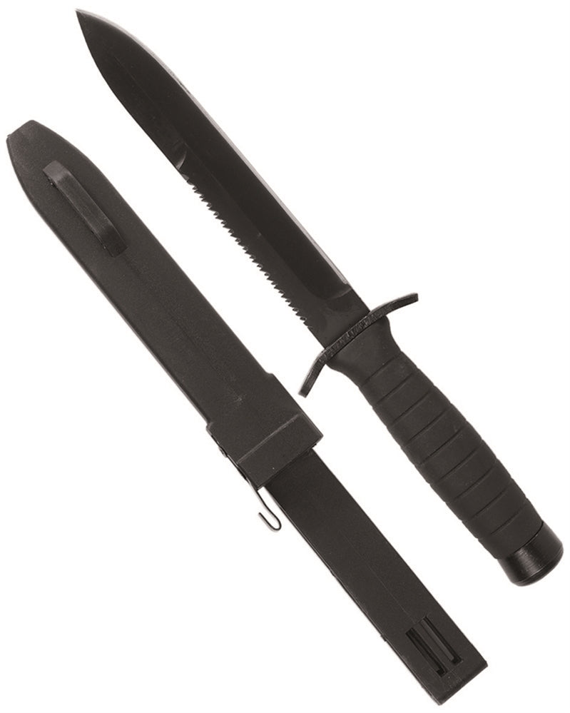 Cuțit Tactic Mil-Tec Combat cu Fierăstrău – Lamă 17 cm, Teacă ABS, Negru