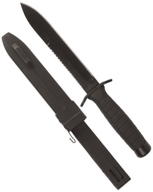 Cuțit Tactic Mil-Tec Combat cu Fierăstrău – Lamă 17 cm, Teacă ABS, Negru