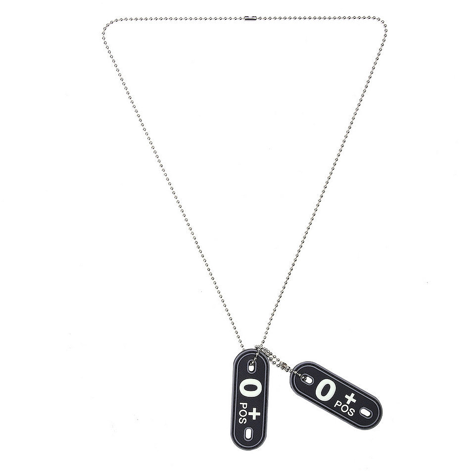 Dog Tag Set Bloedgroep O+ Pozitiv Negru - Identificare Vitală Rapidă
