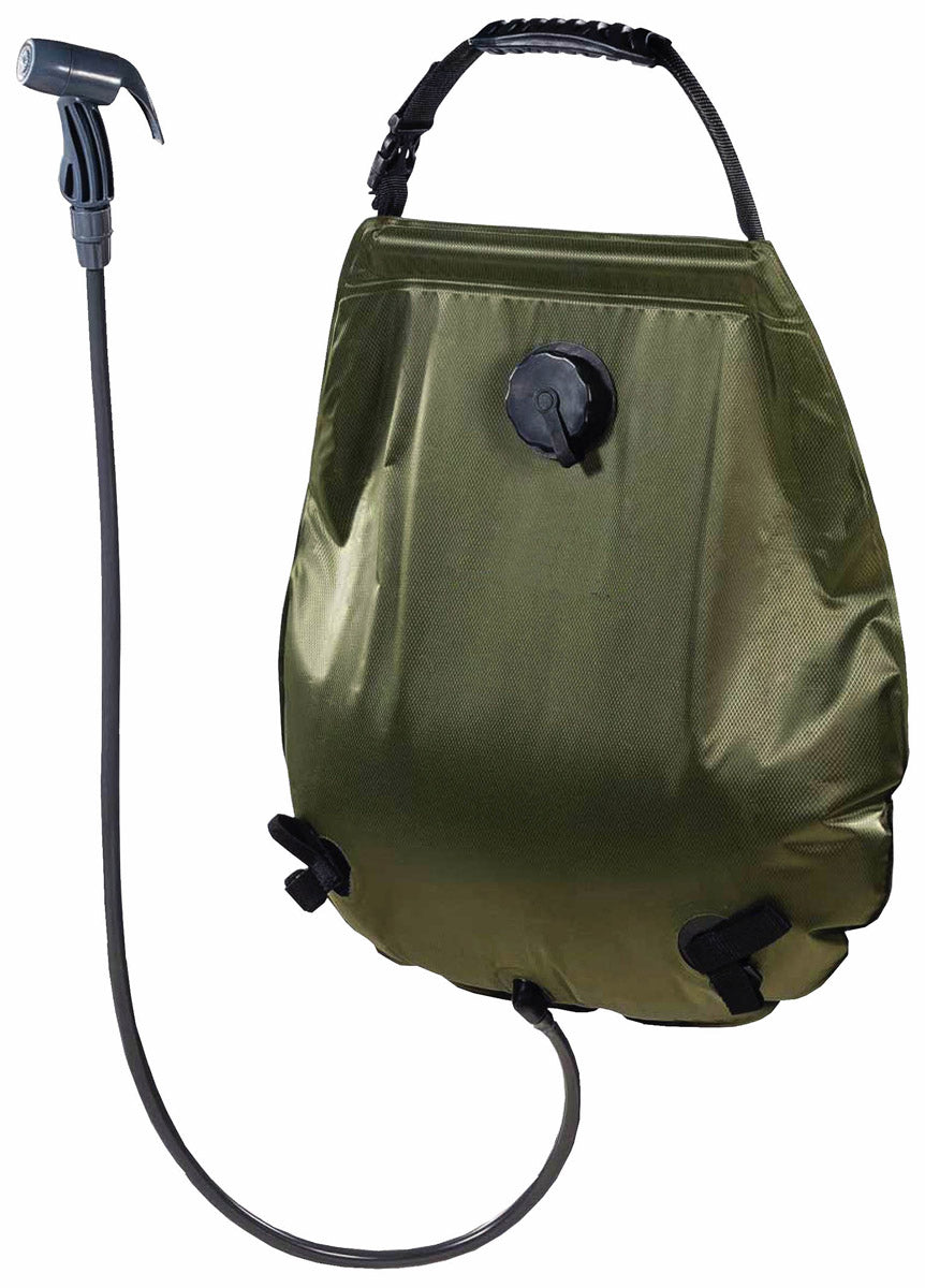 Duș Solar Deluxe 20L Oliv MFH - Termometru, Încălzire Solară