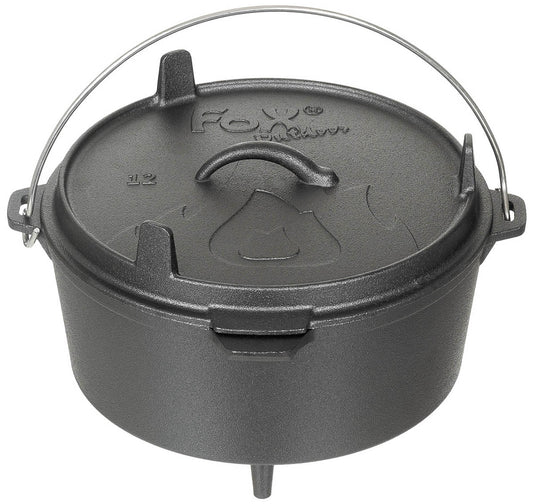 Dutch Oven Feuertopf Negru FoxOutdoor - 5.7L, Fontă, Capac-Tigaie