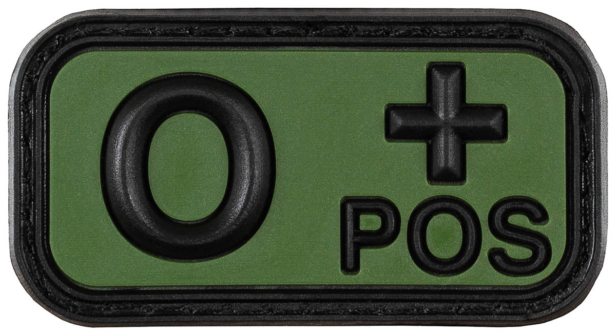 Ecuson Velcro Grup Sanguin "O POS", 3D Negru-Olive MFH - 5x2.5cm, Cauciuc