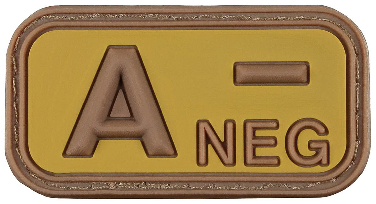Ecuson Velcro Grupă Sanguină 'A NEG' 3D Maro-Kaki MFH - 5x2.5cm, Cauciuc
