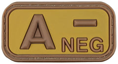 Ecuson Velcro Grupă Sanguină 'A NEG' 3D Maro-Kaki MFH - 5x2.5cm, Cauciuc