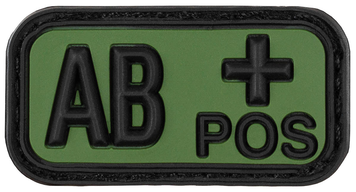 Ecuson Velcro Grupa Sanguină AB POS 3D Negru-Oliv MFH - Cauciuc, 5x2.5 cm