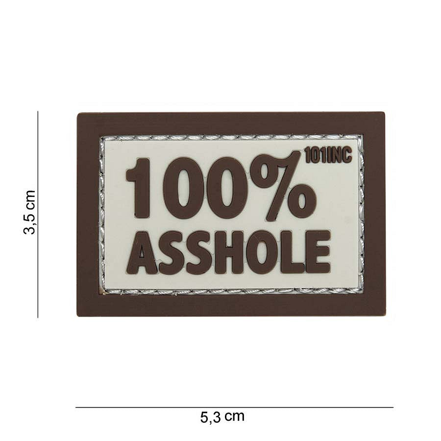 Embleem 3D PVC 100% Asshole Bej/Maro - Afirmă-ți Atitudinea Fără Filtre