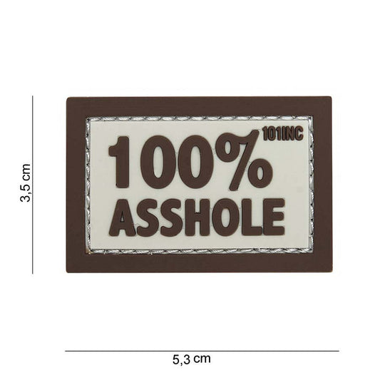 Embleem 3D PVC 100% Asshole Bej/Maro - Afirmă-ți Atitudinea Fără Filtre