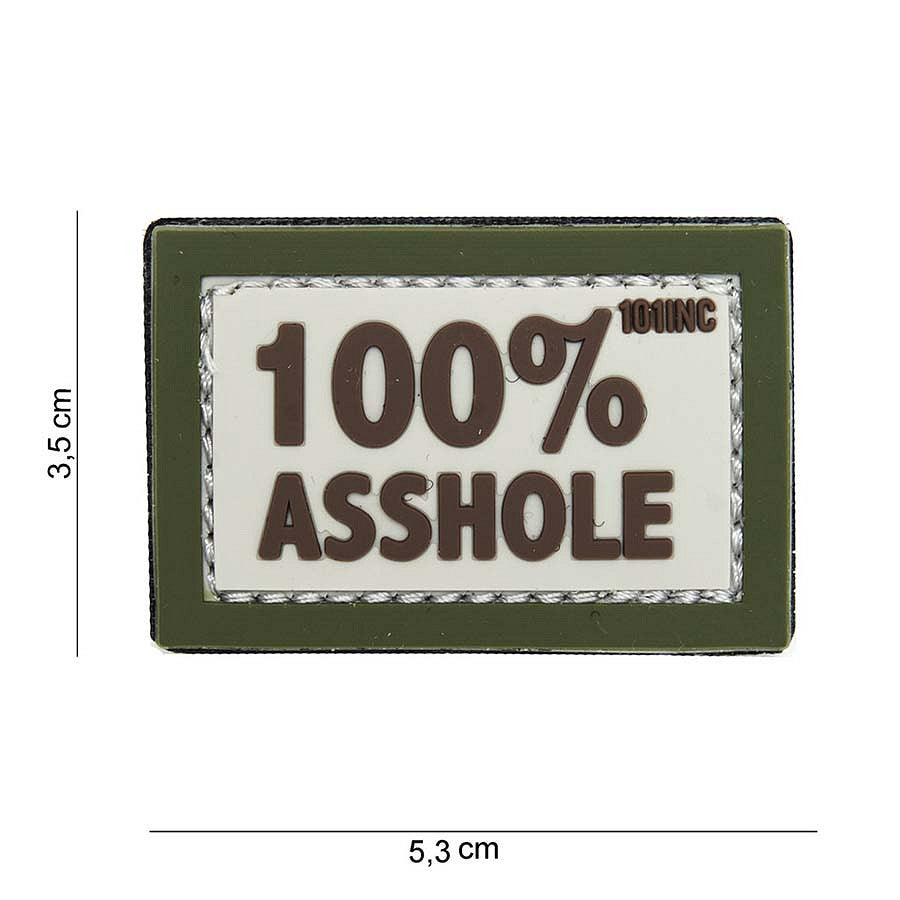 Embleem 3D PVC 100% Asshole Bej/Verde - Afirmă-ți Atitudinea Fără Filtre