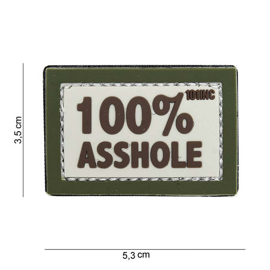 Embleem 3D PVC 100% Asshole Bej/Verde - Afirmă-ți Atitudinea Fără Filtre
