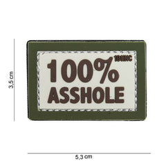 Embleem 3D PVC 100% Asshole Bej/Verde - Afirmă-ți Atitudinea Fără Filtre