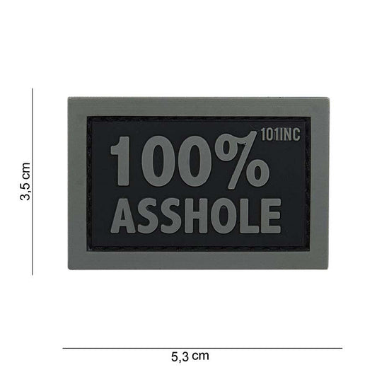 Embleem 3D PVC 100% Asshole Negru/Gri - Declarația Ta Fără Compromisuri