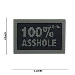 Embleem 3D PVC 100% Asshole Negru/Gri - Declarația Ta Fără Compromisuri