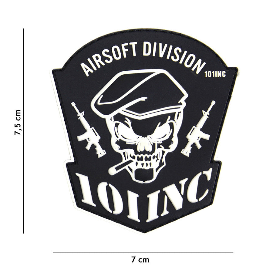 Embleem 3D PVC Airsoft Division Negru 101 INC - Afirmă-ți Identitatea
