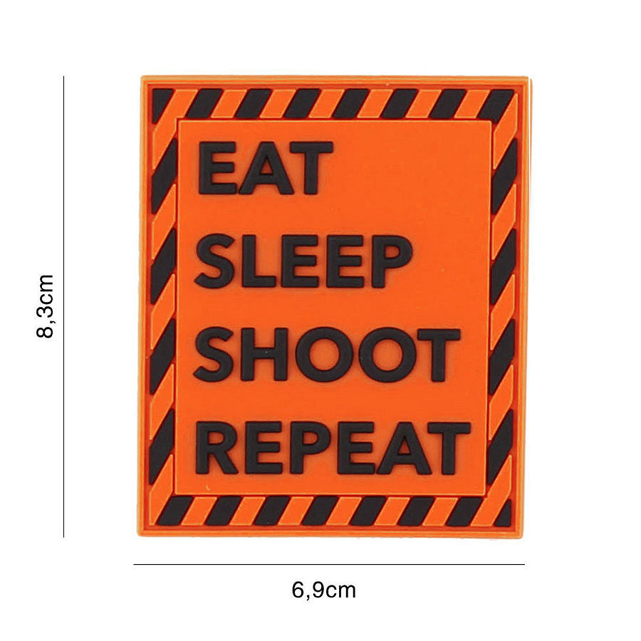 Embleem 3D PVC Eat Sleep Shoot Repeat Oranje - Declară-ți Pasiunea