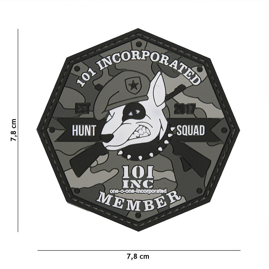 Embleem 3D PVC Hunt Squad Gri 101 INC - Identitate Tactică Impecabilă