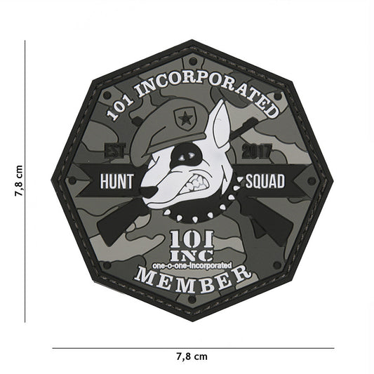 Embleem 3D PVC Hunt Squad Gri 101 INC - Identitate Tactică Impecabilă