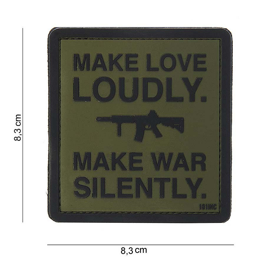 Embleem 3D PVC Make love loudly Verde - Mesaj Clar, Atitudine Ferma