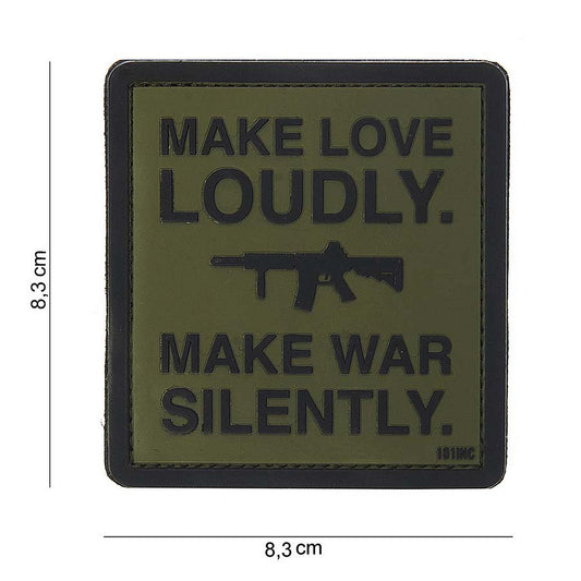 Embleem 3D PVC Make love loudly Verde - Mesaj Clar, Atitudine Ferma