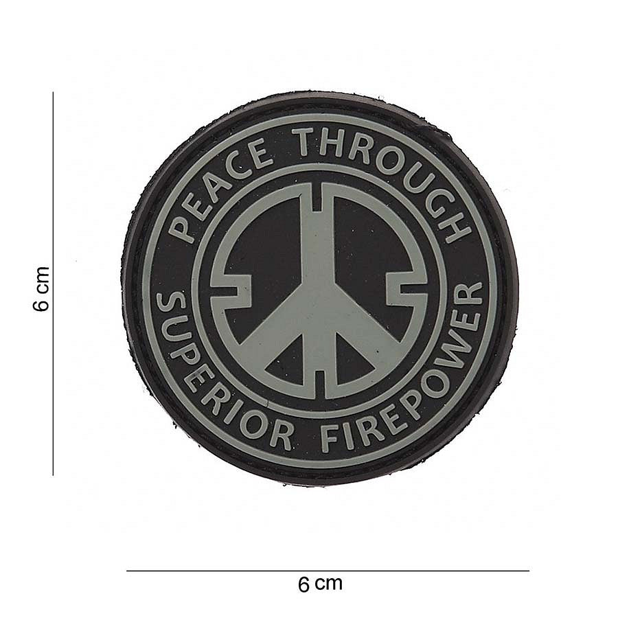 Embleem 3D PVC Peace through superior fire power Negru - Declară-ți Puterea Neînduplecată
