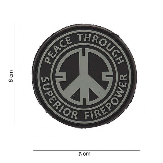 Embleem 3D PVC Peace through superior fire power Negru - Declară-ți Puterea Neînduplecată