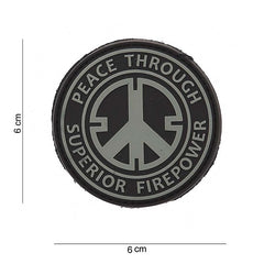 Embleem 3D PVC Peace through superior fire power Negru - Declară-ți Puterea Neînduplecată