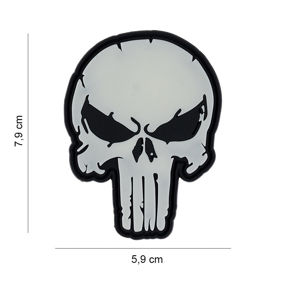 Embleem 3D PVC Punish Skull Glow in the Dark - Identitate Tactică Nocturnă