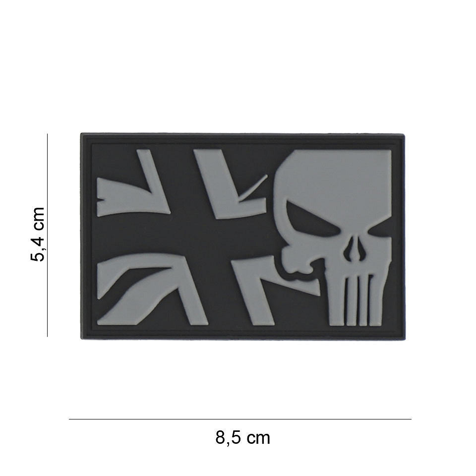 Embleem 3D PVC Punisher UK Flag Gri - Declarație Tactică Durabilă