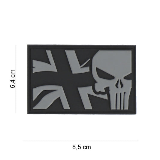 Embleem 3D PVC Punisher UK Flag Gri - Declarație Tactică Durabilă
