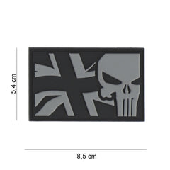 Embleem 3D PVC Punisher UK Flag Gri - Declarație Tactică Durabilă