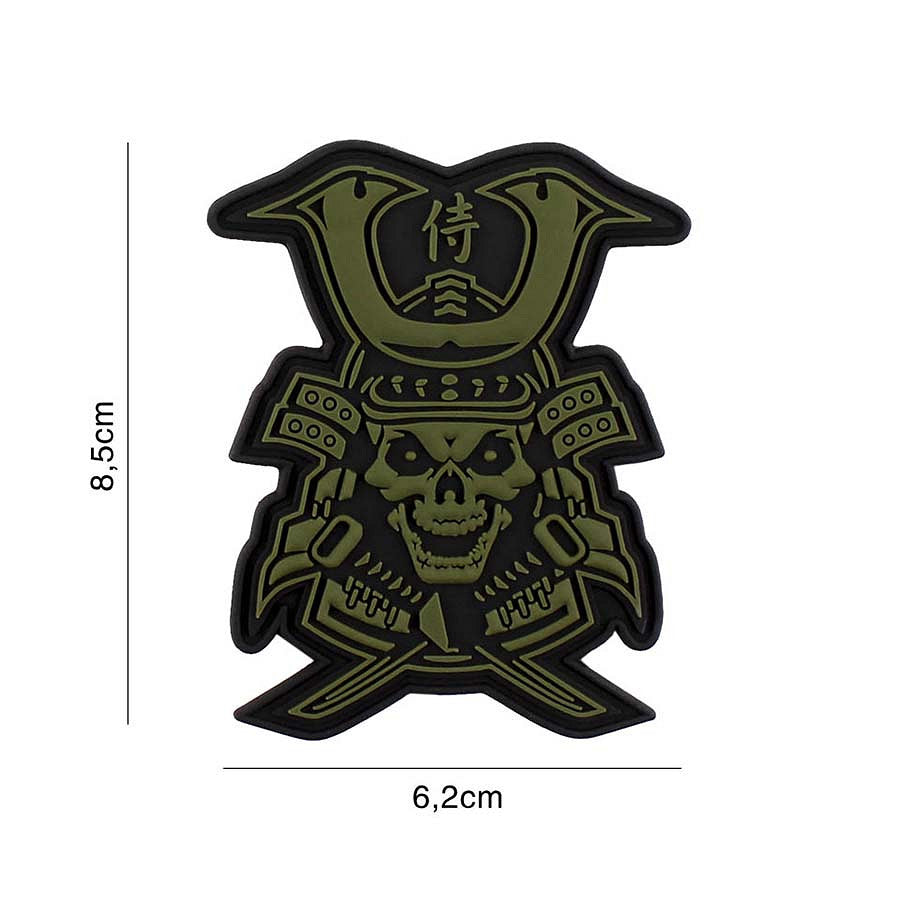 Embleem 3D PVC Samurai Skull Verde - Afirmă-ți Spiritul Războinic