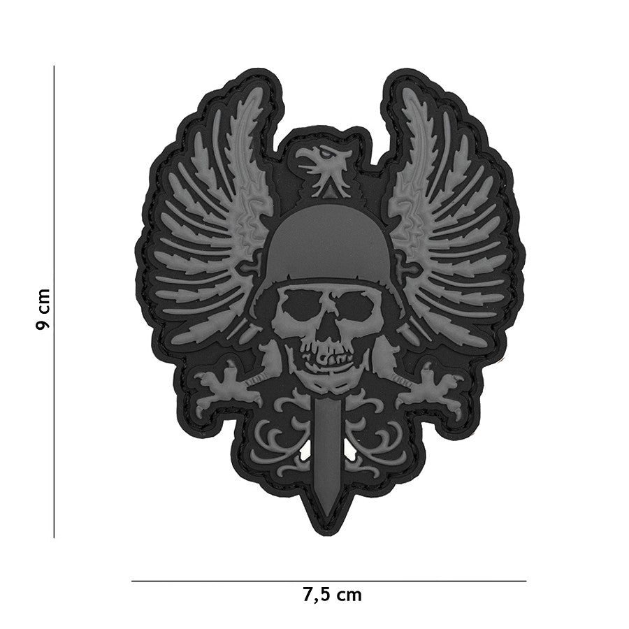 Embleem 3D PVC Spaanse skull Gri - Afirmă-ți Prezența Tactică