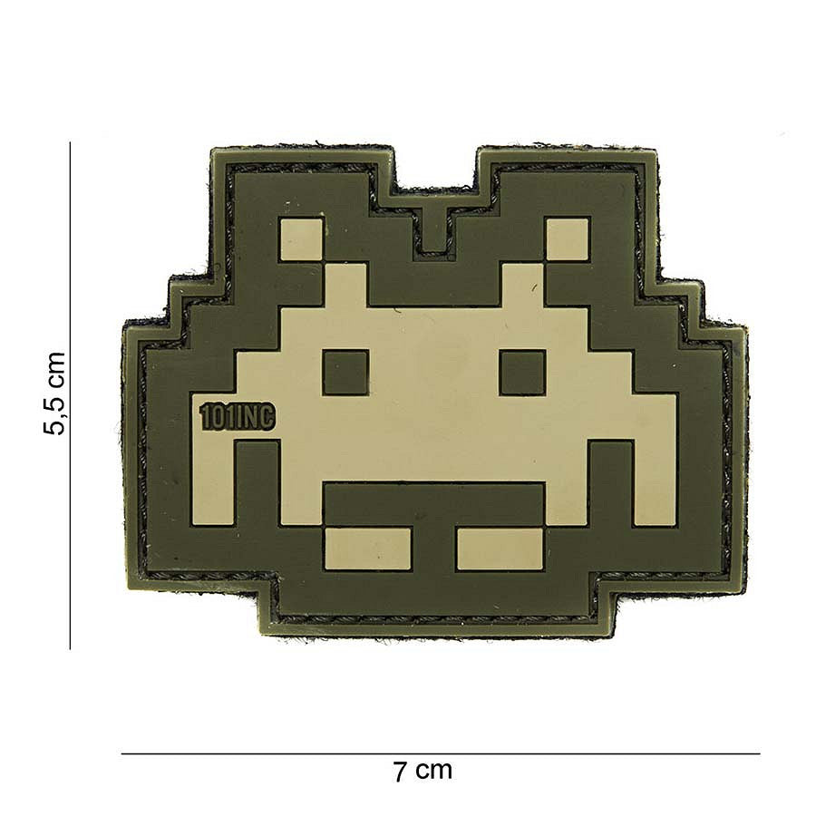 Embleem 3D PVC Space Invader Bej/Verde - Distinctie Tactică Unică