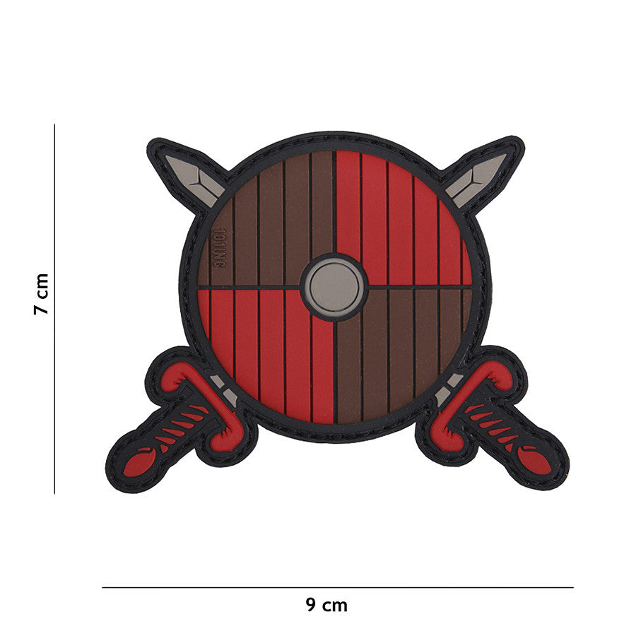 Embleem 3D PVC Viking Schild cu Săbii Roșu/Maro - Afirmă-ți Spiritul Războinic