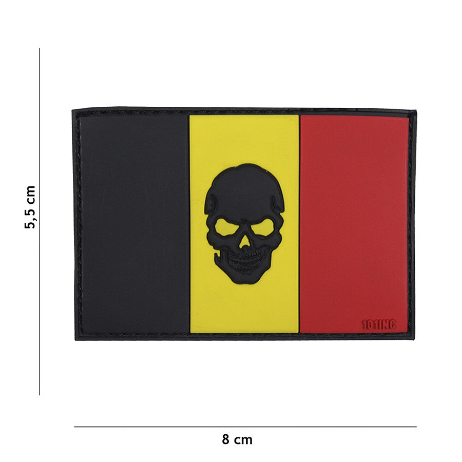 Embleem 3D PVC Vlag Belgia + Skull - Afirmă-ți Spiritul Tactic