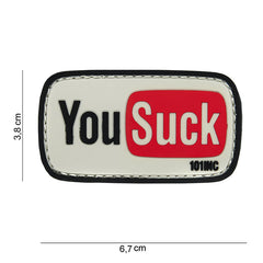 Embleem 3D PVC "You Suck" Alb/Negru - Atitudine Fără Compromis