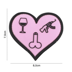 Embleem PVC Love, Wine, Dicks and Guns Roze - Atitudine Fără Filtru