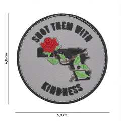 Embleem PVC "Shot with Kindness" Gri - Personalizare Tactică Unică