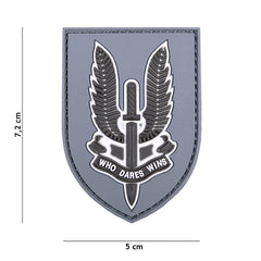 Emblem 3D PVC WHO Dares Wins Gri Tactice - Declară-ți Forța