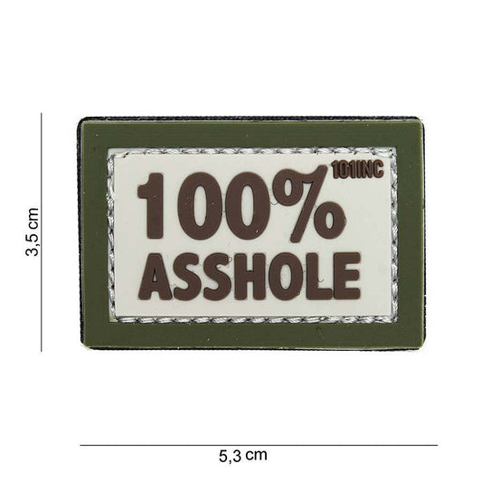 Emblema 3D PVC 100% Asshole Bej/Verde - Afirmă-ți Atitudinea Fără Filtre