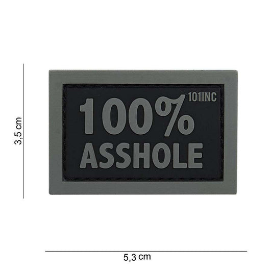 Emblema 3D PVC 100% Asshole Negru/Gri - Declarația Ta Fără Compromisuri